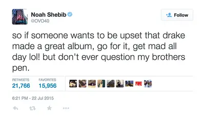 40 Calls Meek's Claims Ridiculous - Drake's&nbsp;producer&nbsp;Noah &quot;40&quot; Shebib&quot;&nbsp;took offense to the accusation early on and went on record to vouch for his partner's writing game and creative process.&nbsp;(Photo: Noah Shebib via Twitter)