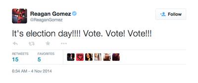 Reagan Gomez - A friendly reminder to vote, vote, vote from Reagan Gomez.(Photo: Reagan Gomez via Twitter)