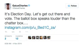 Gaius Charles - More action and less talk is what Gaius Charles hopes for on Election Day.(Photo: Gaius Charles via Twitter)