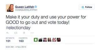 Queen Latifah - Queen Latifah empowers voters doing their part.(Photo: Queen Latifah via Twitter)