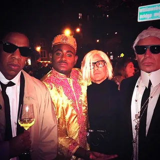 Jay Z and Friends - Hov participates in the Carter family fun and dresses up as famed artist Jean-Michel Basquiat along with other festive friends.(Photo: Steve Stoute via Twitter)