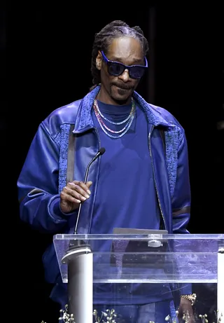 Snoop Dogg - Snoop Dogg speaks onstage during Nipsey Hussle's Celebration of Life. (Photo: Kevork Djansezian/Getty Images For Atlantic Records)&nbsp;