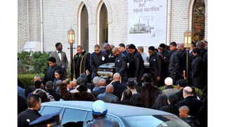 MOUNT VERNON, NY - NOVEMBER 18: Pallbearers help carry the casket of rapper Heavy D at his funeral service at Grace Baptist Church on November 18, 2011 in Mount Vernon, New York. (Photo: Mike Coppola/Getty Images)