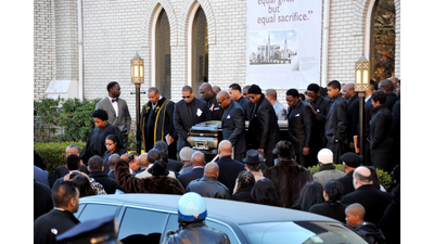 MOUNT VERNON, NY - NOVEMBER 18: Pallbearers help carry the casket of rapper Heavy D at his funeral service at Grace Baptist Church on November 18, 2011 in Mount Vernon, New York. (Photo: Mike Coppola/Getty Images)