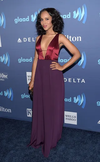 Kerry Washington  - The Scandal star&nbsp;attended the GLAAD Awards in a dress by&nbsp;Hellessy. She looks simply stunning and this is easily one of our fave looks from the night.  (Photo: Jason Kempin/Getty Images)