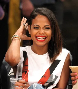 All Smiles - Christina Milian&nbsp;sat court-side at the Staples Center as the Lakers defeated the Philadelphia 76ers in Los Angeles.(Photo: London Entertainment/SPlash News)