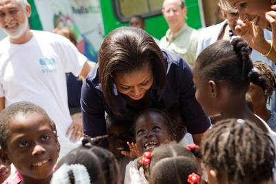 Dateline: Port-au-Prince, April 13, 2010 - The first lady delights little ones at Children's Place in Port-au-Prince, Haiti.(Photo: White House)