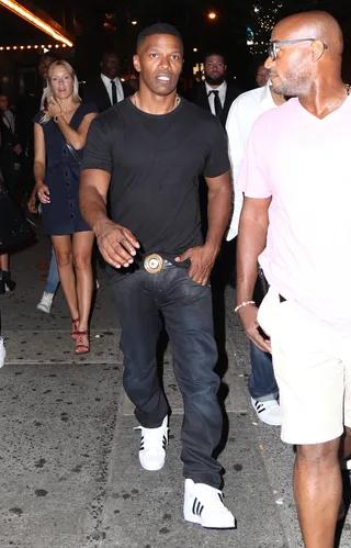 Coolin' With the Youngins - Jamie Foxx leaves Up &amp; Down nightclub after hanging out with the next generation of music and Hollywood stars Kendall Jenner and Justin Bieber at rapper/producer Travi$ Scott's album release party in NYC.(Photo: BlayzenPhotos / Splash News)
