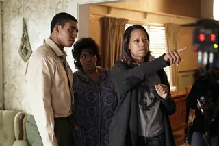 Angela Barnes Gomes (right) directs Joseph Lee Anderson and Kelly Price. - (Photo: Jace Downs/BET)