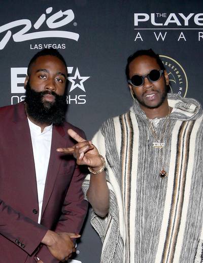 Two Cool Dudes - James Harden and 2 Chainz might be the unlikeliest of friends, but what they have most in common is that they're two cool brothas. (Photo: Gabe Ginsberg/BET/Getty Images for BET)