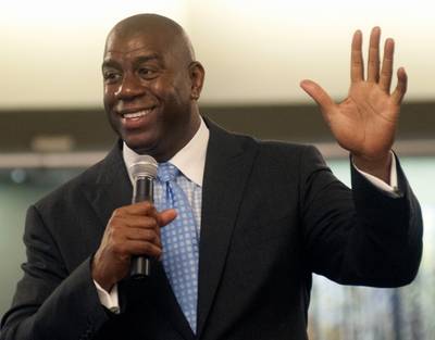 Magic Johnson Will Do Anything for the Lakers - Former Los Angeles Lakers star Magic Johnson will do anything to help the Lakers return to their championship days. Johnson offered to help sell the Lakers free agents&nbsp;in hopes of rebuilding the team’s roster. According to Johnson, all the Lakers need to do is tell him to “put in the call.”(Photo: MLIVE.COM/Landov)