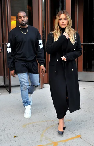 Love on the Radio - Kim Kardashian and Kanye West leave Hot 97 radio station in New York City after chatting with Angie Martinez. (Photo: Asadorian-Mejia/Splash)