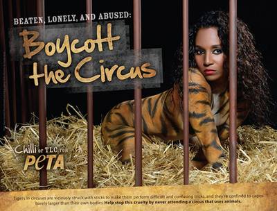 Chilli - Chilli, who strips down to get striped up like a tiger, joins a growing list of celebrities, including Jada Pinett Smith, to speak out against circuses that use animals. (Photo: PETA)