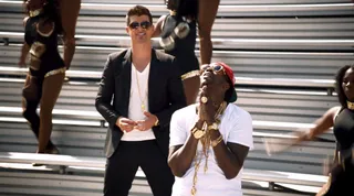 August 23, 2013 – "Give It 2 U" - On August 23, the Diane Martel-directed visual for "Give It 2 U" was released. Acting as the second single released from the critically-accliamed Blurred Lines album, the song featured hip hop front-runners Kendrick Lamar and 2 Chainz.&nbsp;(Photo: Interscope Records)