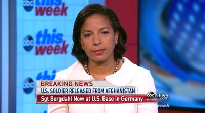 The Sunday Morning Spin - “We had reason to be concerned that this was an urgent and an acute situation, that his life could have been at risk. We did not have 30 days to wait. And had we waited and lost him, I don’t think anybody would have forgiven the United States government,&quot; said National Security Adviser Susan Rice on ABC News' This Week. She added that Bergdahl had &quot;served the United States with honor and distinction. And we’ll have the opportunity eventually to learn what has transpired in the past years.&quot;(Photo: This Week via ABC)