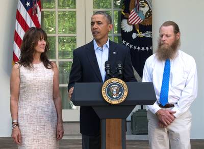 The Announcement - On May 31, Obama appeared in the White House Rose Garden with the parents of Sgt. Bowe Bergdahl to announce that the soldier was being released after five years of captivity in Afghanistan in exchange for the release of five Taliban leaders from Guantanamo Bay. “He wasn’t forgotten by his community in Idaho, or the military, which rallied to support the Bergdahls through thick and thin,&quot; the president said. &quot;And he wasn’t forgotten by his country, because the United States of America does not ever leave our men and women in uniform behind.”&nbsp;&nbsp;(Photo: J.H. Owen-Pool/Getty Images)