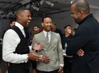 Guys Time - AJ Calloway and John Legend attend the AXE White Label Collective presented by AXE and Esquire during the opening night of New York Fashion Week at Pop14 in New York City.(Photo: Eugene Gologursky/Getty Images for AXE)