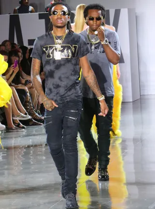 Dressed to Trill - The Migos bring some flavor to the VFiles Runway fashion show during New York Fashion Week held at Spring Studios in NYC.(Photo: Rick Davis / Splash News)