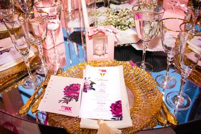 All In The Details - A closer look at the beautiful table setting and floral decor at the Pynk Awards Gala! Flowers provided by Sarcon Flower Couture (Photo: Calvin Gayle @calvingproductions)
