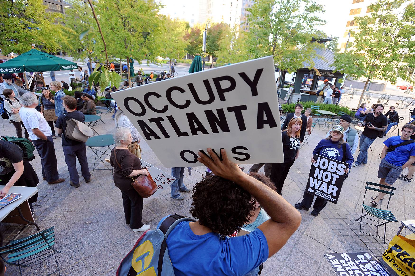 Occupy Atlanta Protesters Evicted From Park  - Atlanta Mayor Kasim Reed issued an executive order Wednesday, Oct.&nbsp; 12 requiring Occupy Atlanta protesters to vacate the six acres of Atlanta’s Woodruff Park by Monday. &nbsp;As protesters readied themselves to go to jail on Monday, the mayor announced that they could remain camped out in the park until Nov. 7.(Photo: ASSOCIATED PRESSAP)