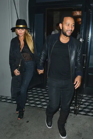 Late Night With My Boo - John Legend and Chrissy Teigen leave dinner at Craig's Restaurant in West Hollywood wearing coordinating black ensembles.(Photo: MHD, PacificCoastNews)