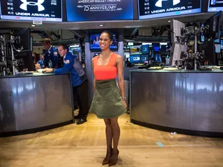 Ring My Bell - American Ballet Theatre principal ballerina&nbsp;Misty Copeland poses for photos on the floor of the New York Stock Exchange before ringing the closing bell in New York City.&nbsp;(Photo: Andrew Burton/Getty Images)