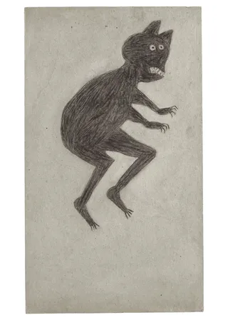 Untitled (Scary Creature) c. 1939–1940 - Historians believe many of Traylor's more abstract compositions are rooted in things from the plantation and the urban landscape around him. The mysterious quality also leaves interpretation up to the viewer. (Photo: Courtesy of American Folk Art Museum)
