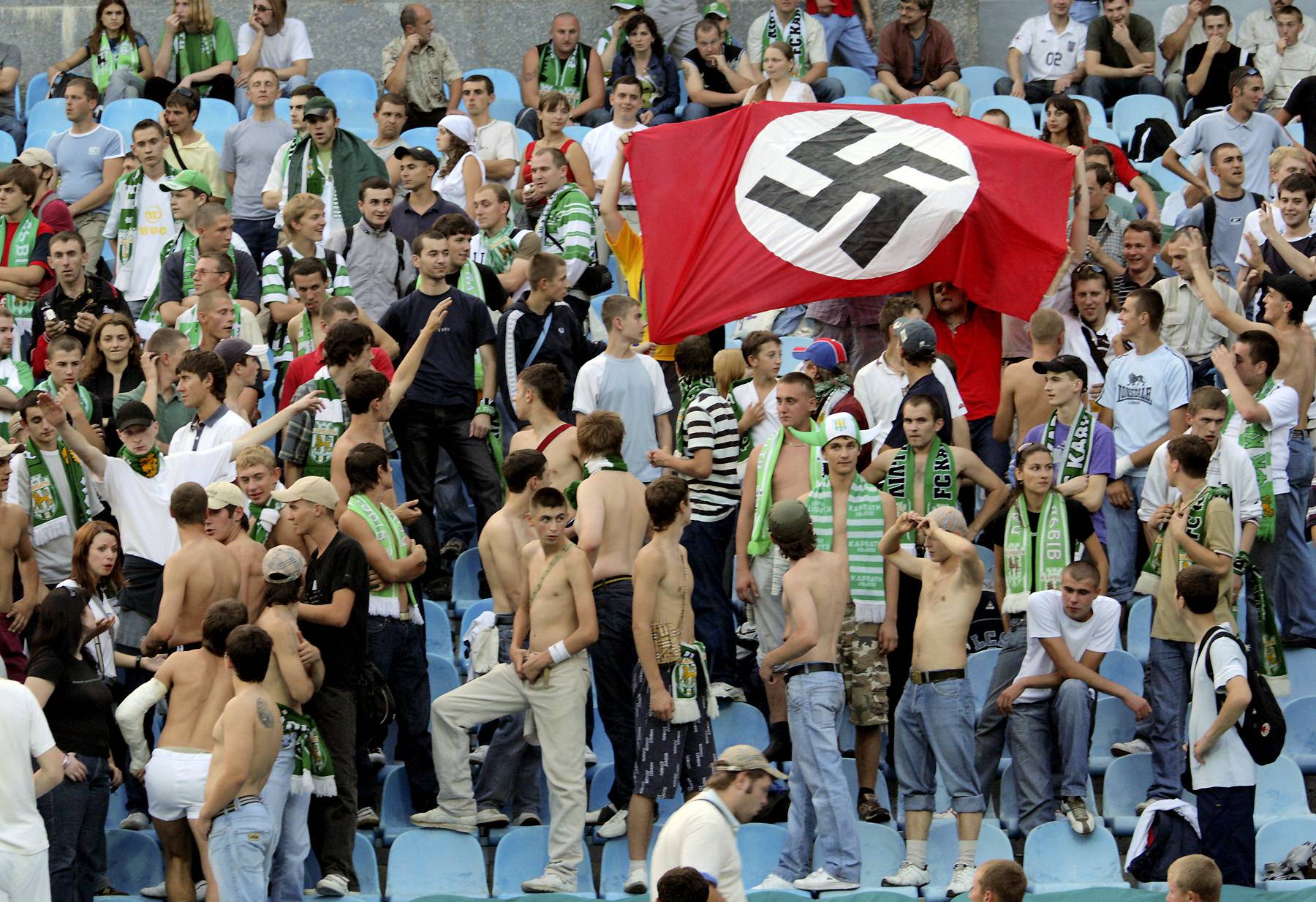 Nazis on the Loose? - Out-of-control fans earned the German soccer association a $31,200 fine after fans&nbsp;displayed a neo-Nazi flag&nbsp;during Germany’s Euro Cup match against Greece last Friday.&nbsp;(Photo: REUTERS/Stringer/Files)