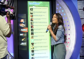 Get Into 106's Twitter Wall - Rocsi Diaz checks out audience responses to today's Twitter topic #WhatYouMean at 106 &amp; Park, June 28, 2012. (Photo: John Ricard / BET)