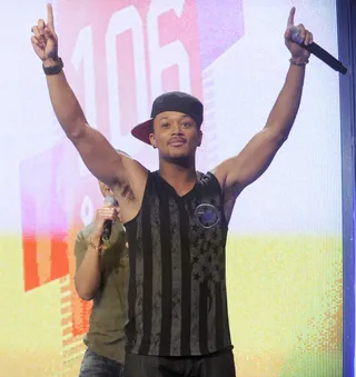 Exit Stage Left - Audience member, Terrence J and Romeo Miller give their all in a battle of the sexes at 106 &amp; Park, June 28, 2012. (Photo: John Ricard / BET)