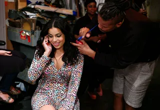 Hair Done Right! - Last minute preparation for Jordin Sparks backstage at 106 &amp; Park, June 27, 2012.(Photo: John Ricard/BET)