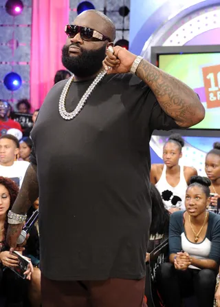 Salute - Rick Ross at 106 &amp; Park, June 26, 2012. (Photo: John Ricard / BET)