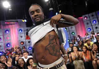 The Greatest - Wale shows his new Muhammad Ali tattoo at 106 &amp; Park, June 26, 2012. (Photo: John Ricard / BET)