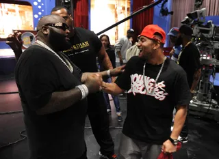 Cool - Rick Ross andDJ Lyve at the conclusion of the show at 106 &amp; Park, June 26, 2012. (Photo: John Ricard / BET)