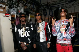 The Rise - Before “Versace,” Migos got some equipment and downloaded software on Yahoo for free. “We didn’t know nothing. Quavo was always more advanced with recording at first, honestly," Offset said. "He taught me. And we learned how to rap. Quavo and Takeoff were always having songs in sixth and seventh grade. I’d record Quavo, Quavo would record me, we’d record Takeoff — like that. We didn’t have no money.”(Photo: Bennett Raglin/BET/Getty Images)