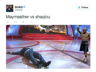 Down Goes Shaquiao - Floyd Mayweather just knocked Shaq out.(Photo: Shaq via Twitter)
