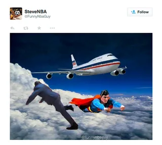Shaq Always Did Love Superman - Flying just like Superman.(Photo: SteveNBA via Twitter)