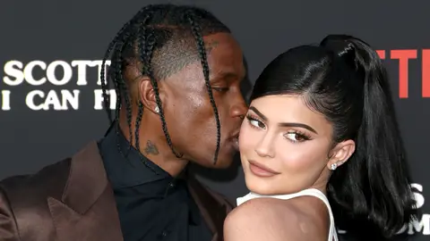 Travis Scott and Kylie Jenner attend the Travis Scott: "Look Mom I Can Fly" Los Angeles Premiere at The Barker Hanger on August 27, 2019 in Santa Monica, California. 

