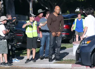 Action! - LL Cool J films scenes of his hit television drama series NCIS: LA in Los Angeles.(Photo: Survivor, PacificCoastNews)