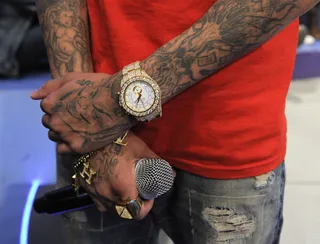 Tatooed Up - Tyga at 106 &amp; Park, April 30, 2012. (Photo: John Ricard / BET)