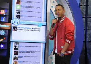 Go To The Board - Terrence J checks out the fans responses to the Twitter topic of the day at 106 &amp; Park, April 30, 2012. (Photo: John Ricard / BET)