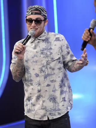 Tell Me - Mac Miller plays Tic Talk with Terrence J where he talked about his tattoos, status as an independent artist and his hometown The Burg at 106 &amp; Park, April 26, 2012. (Photo: John Ricard / BET)