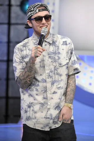 "Bird Call" - Mac gets disrespectful over tribal drums and whistles on "Bird Call.” “I used to give a f--k about success/Now I just wanna see Mila Kunis undress,” he rhymes, before threatening to "Hit your sister in the face with a Nerf ball."(photo: John Ricard / BET).