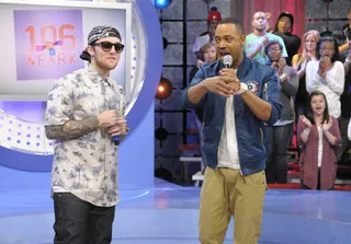 Believe It - Mac Miller tells Terrence J he listened to artists like Outcast and A Tribe Called Quest growing up at 106 &amp; Park, April 26, 2012. (Photo: John Ricard / BET)