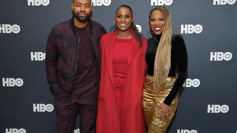 PARK CITY, UTAH - JANUARY 25: Jay Ellis, Issa Rae and Yvonne Orji attend the Lowkey "Insecure" Dinner presented by Our Stories to Tell at Firewood on January 25, 2020 in Park City, Utah. (Photo by Michael Loccisano/Getty Images for HBO)