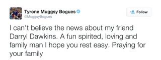 Muggsy Bogues @MuggsyBogues - The shortest man in NBA history had a big friend—both figuratively and literally—in Darryl Dawkins. (Photo: Muggsy Bogues via Twitter)