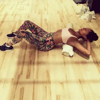 Tracee Ellis Ross @traceeellisross - "A little heart opening after my 6a workout!"The Black-ish actress shows us how foam rolling is done.(Photo: Tracee Ellis Ross via Instagram)