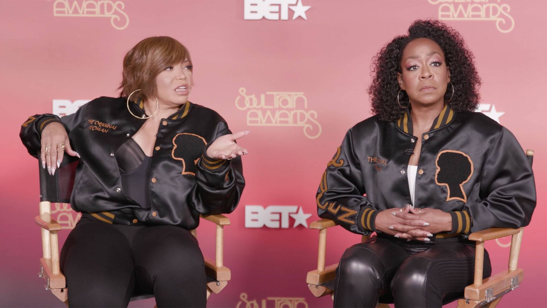 Tichina Arnold and Tisha Campbell on the BET Soul Train Awards 2020.
