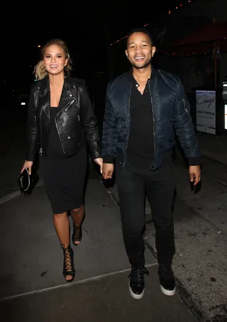 Dinner for Three - Pregnant Chrissy Teigen and her husband John Legend both have that glow as they leave Craig's Hollywood following an intimate dinner date.  (Photo: Photographer Group / Splash News)