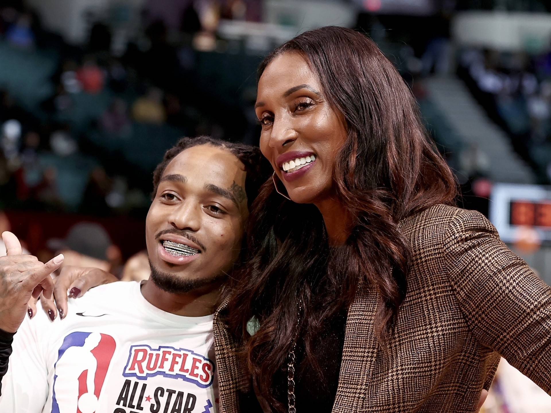 Quavo Shines Bright At NBA AllStar Celebrity Game MVP, Lisa Leslie(02)